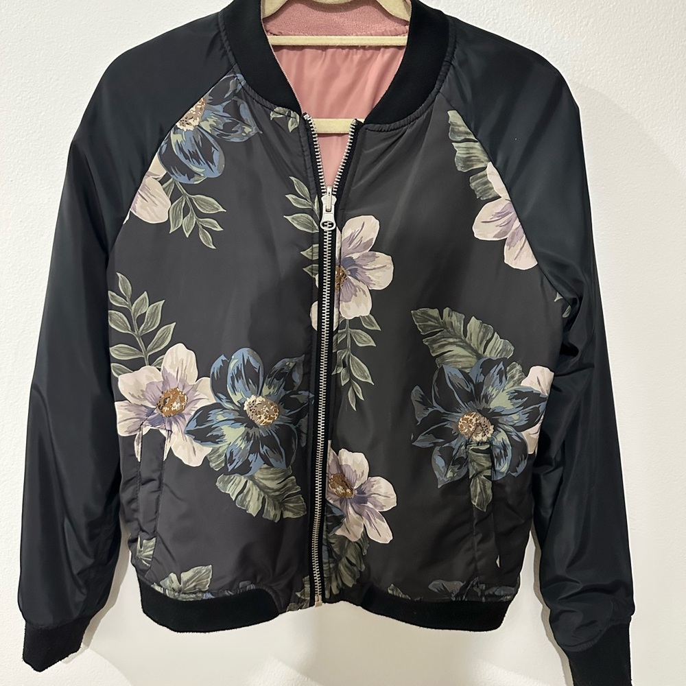 Floral Black Bomber Jacket
